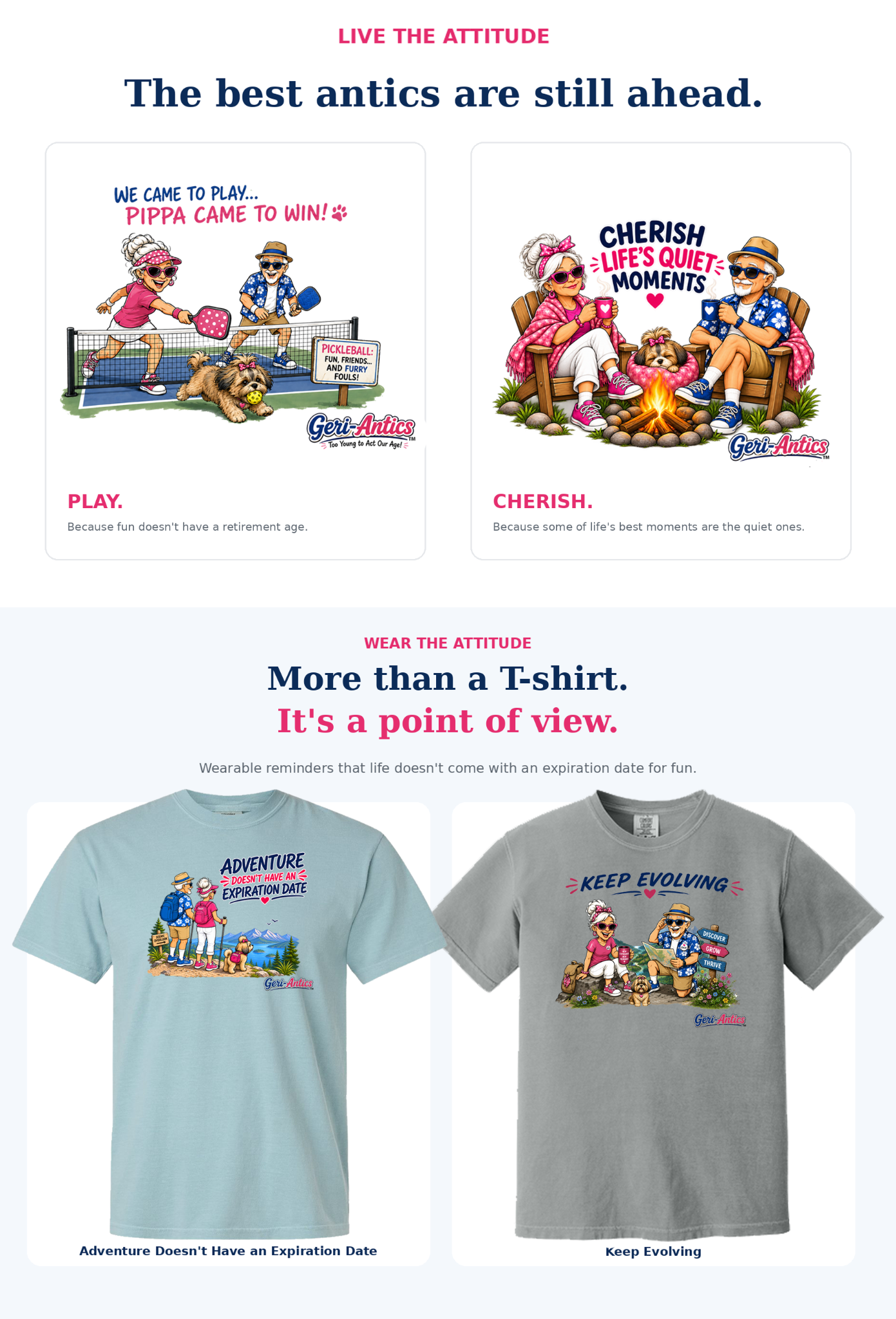 GERI-ANTICS lifestyle scenes and T-shirt collection